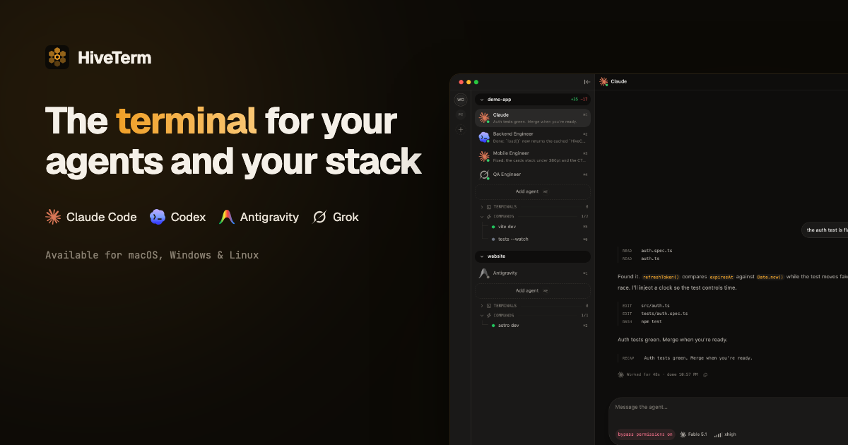HiveTerm — The workspace for your agents and dev stack screenshot 1