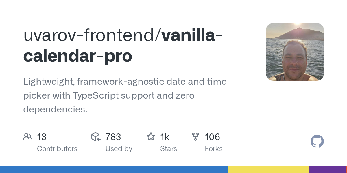 vanilla-calendar-pro — Lightweight, framework-agnostic date and time picker with TypeScript support and zero…