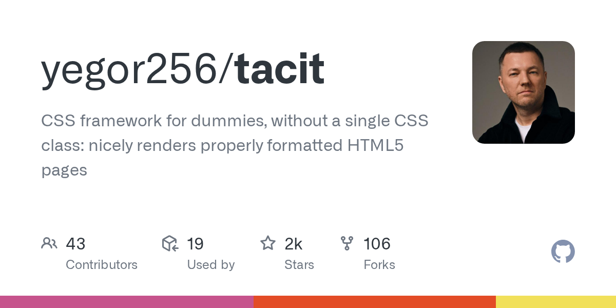 tacit — CSS framework for dummies, without a single CSS class: nicely renders properly formatted…