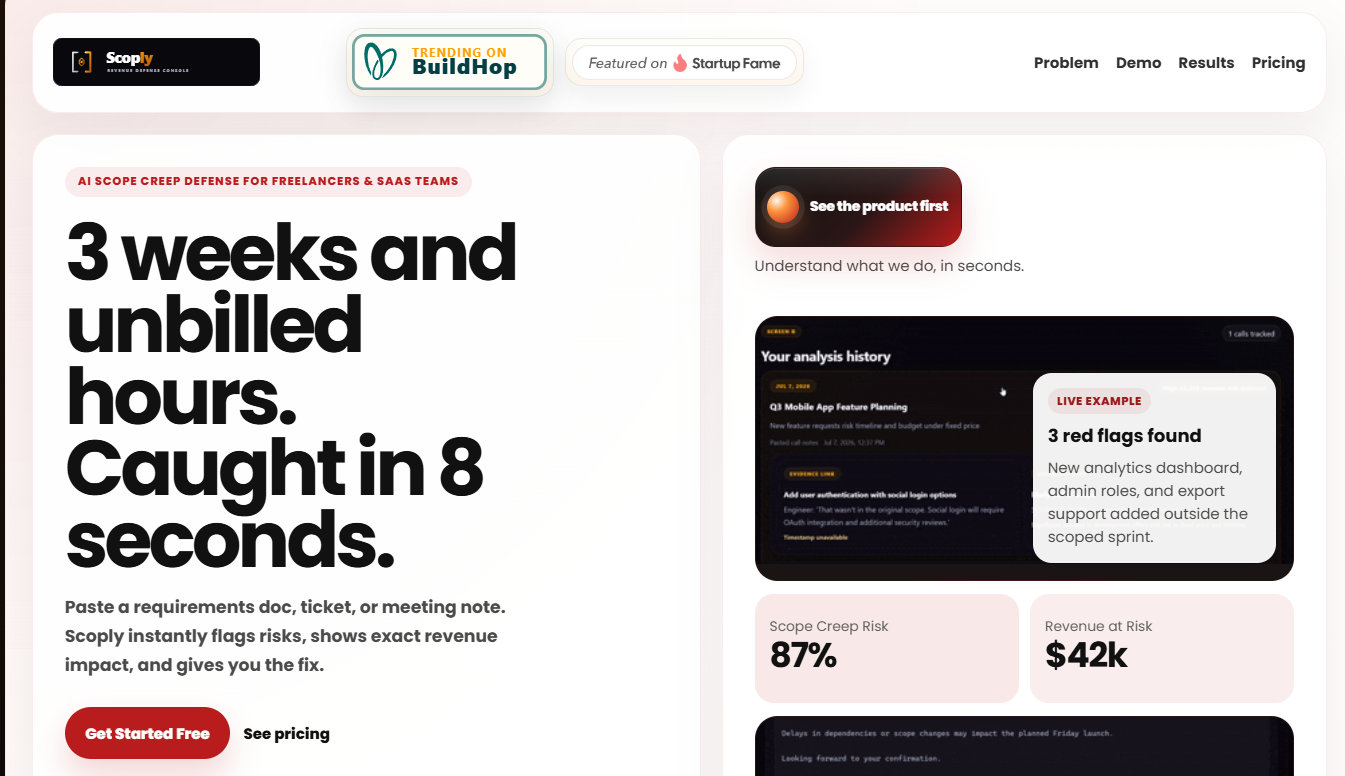 Scoply - Scope Creep Detection for SaaS Teams & Freelancers screenshot 1